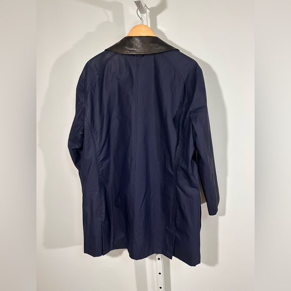 Lambskin waxed Cole Haan Navy Field Coat Leather Collar Cotton Nylon Car Coat L - Picture 4 of 9